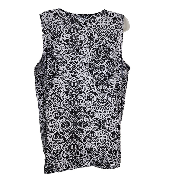 Catherines Women Tank Top Size 1X Black White Printed Tiered Layered V Neck Boho - Picture 2 of 9